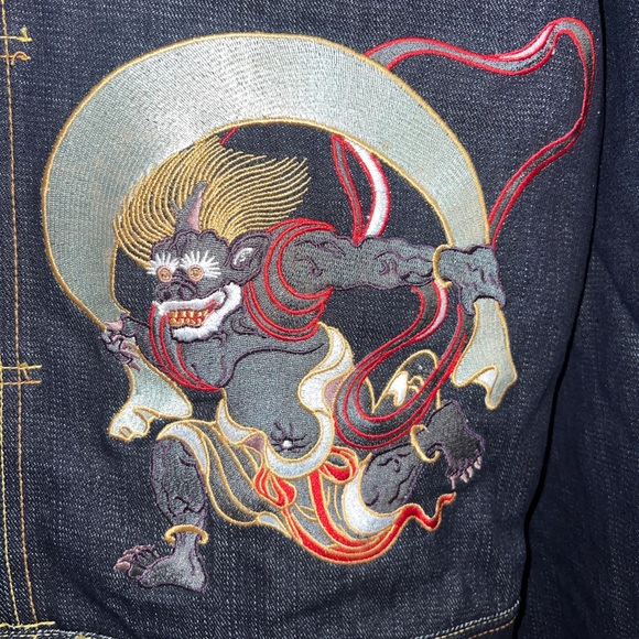 RMC Martin Ksohoh Fujin and Raijin Embroidered Indigo Raw Selvedge Denim Jacket - Picture 11 of 13